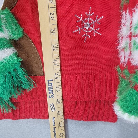 Ugly Christmas Sweater Unisex L Reindeer 3D Rhinestone Tinsel Fur Knit Holiday - Picture 14 of 16